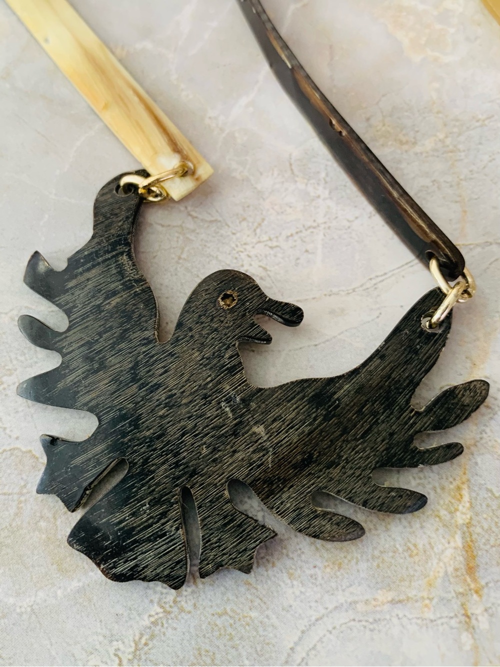 Carved Horn Black Bird Raven Pendant Necklace
